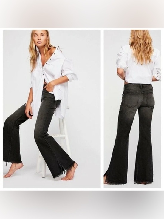 We The Free Denim - We The Free Flare Jeans Black Ash Wash Raw Hem High Rise Size 25 Free People